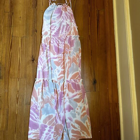 Lush Dresses & Skirts - Lush pink orange watercolor sleeveless tiered dress SIZE S